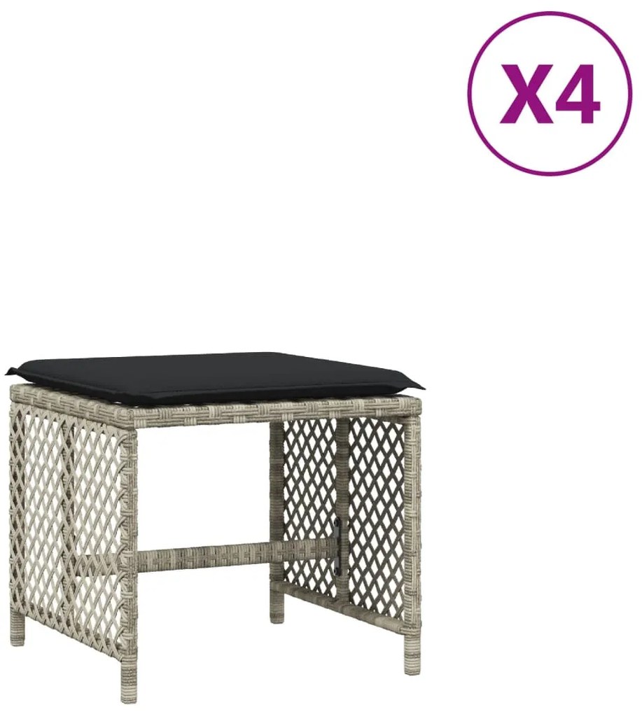 4db világosszürke polyrattan kerti szék párnával 41 x 41 x 36cm