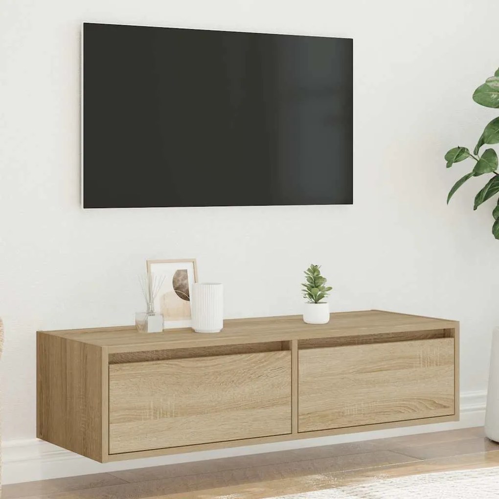 TV szekrény LED világítással sonoma tölgy 100X35,5x25 cm