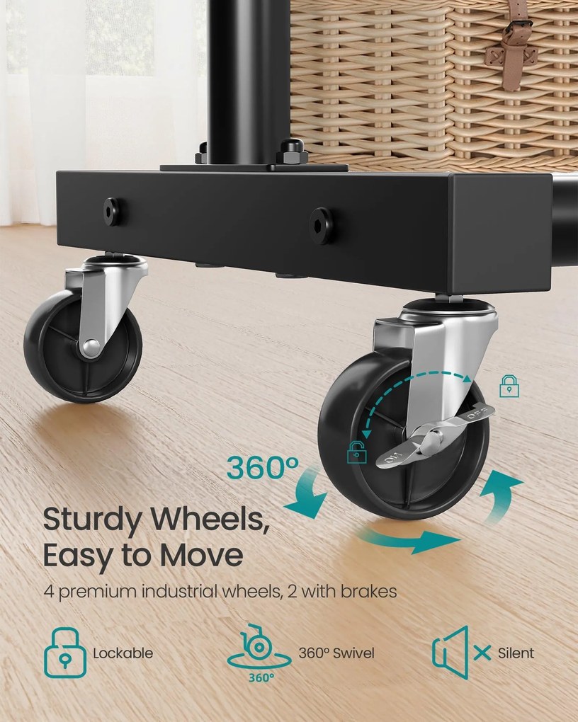 Ruhaszárító kocsi, gurulós ruhatartó, 2 zárható kerékkel, tintafekete