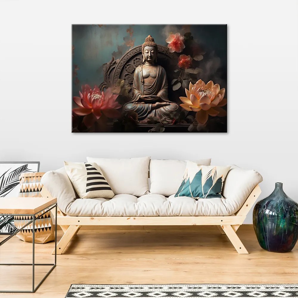 Gario Vászonkép Buddha szobor és virágok Méret: 120 x 80 cm