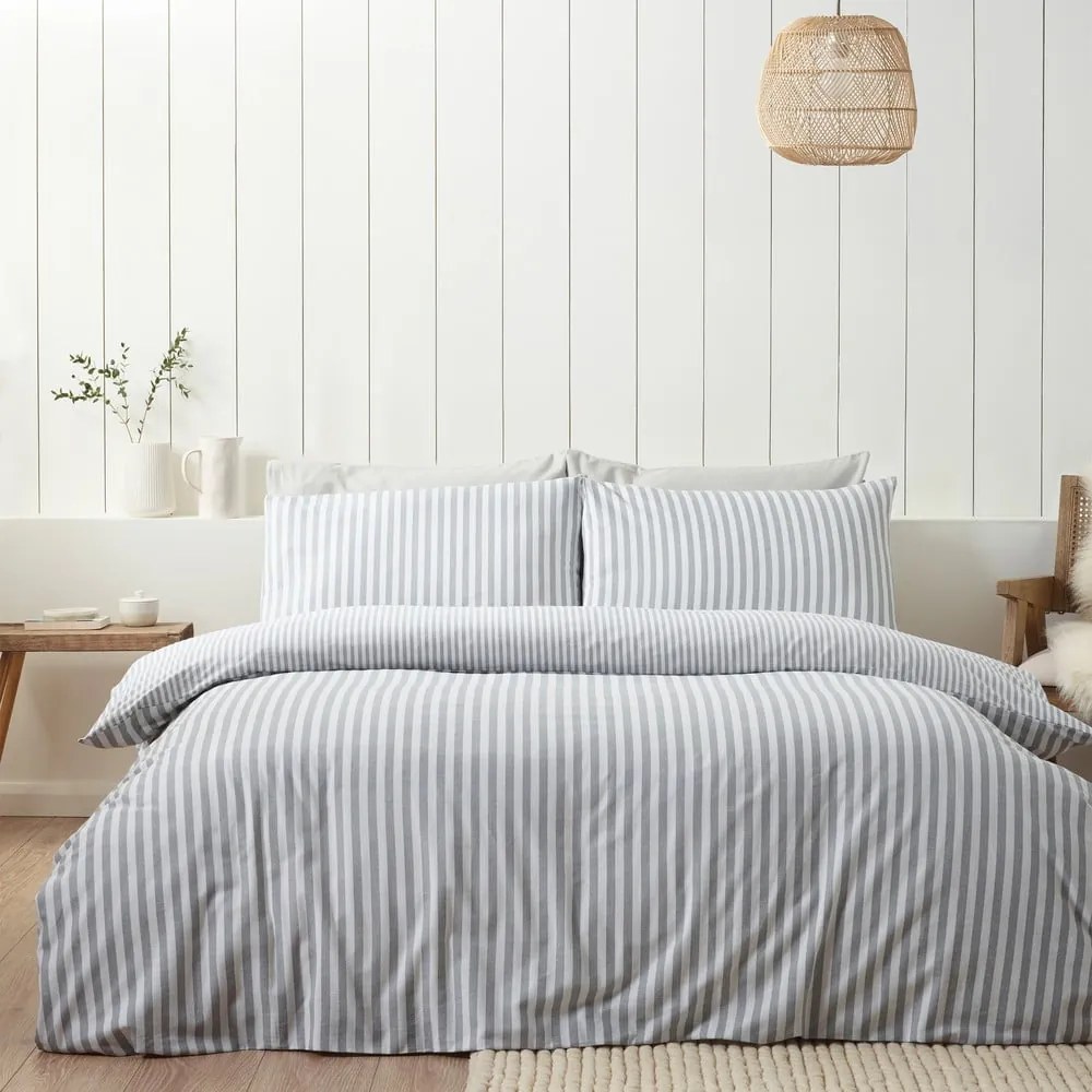 Szürke egyszemélyes flanel ágyneműhuzat 135x200 cm Stripe – Catherine Lansfield