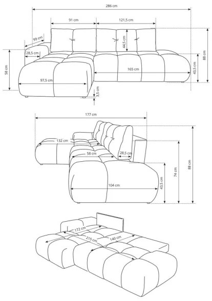 Ággyá alakítható, jobbos, L-alakú kárpitozott sarokkanapé tárolóhellyel ALMADA, bézs