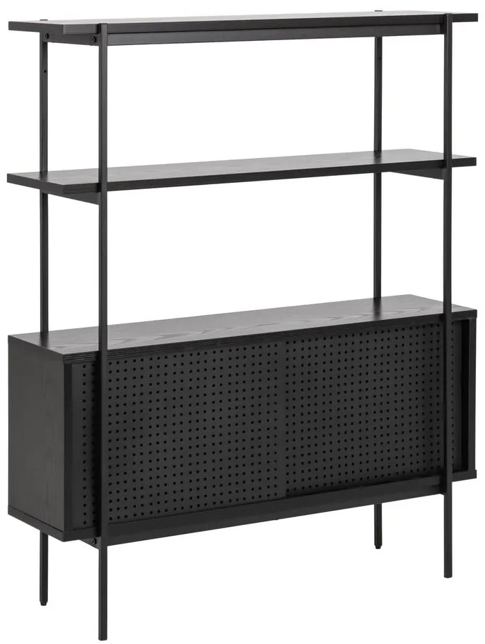 Fekete könyvespolc tolóajtóval kőrisfa dekorral 94x114 cm Angus – Actona