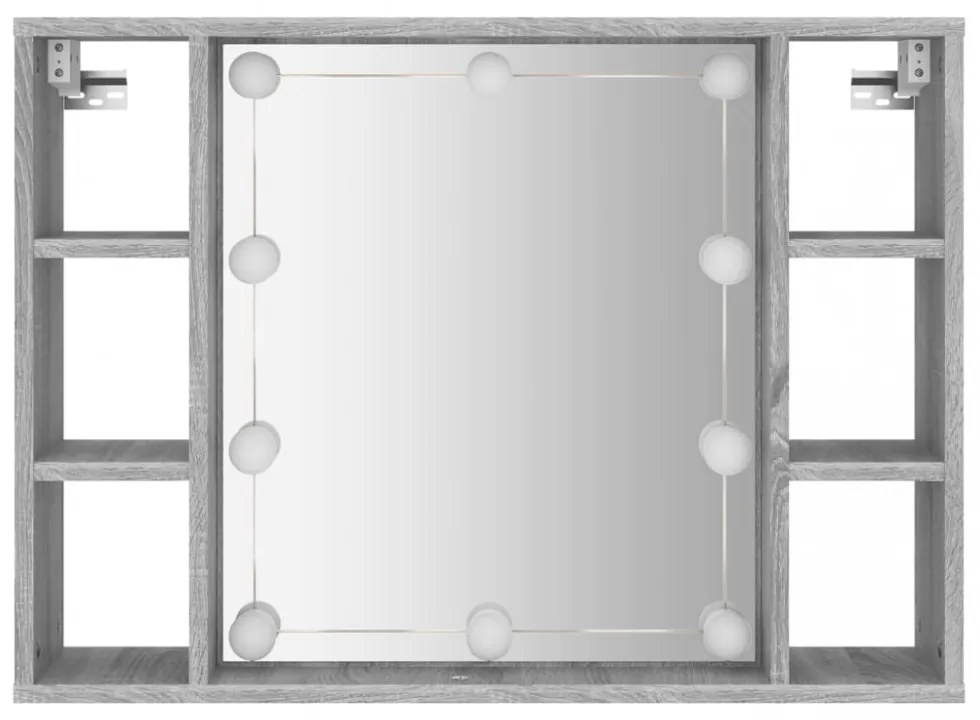szürke sonoma színű tükrös szekrény LED-ekkel 76 x 15 x 55 cm