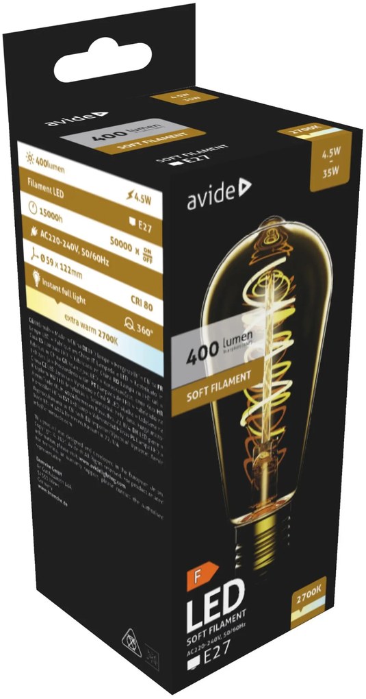 Avide LED Soft Filament ST58 4.5W E27 EW 2700K