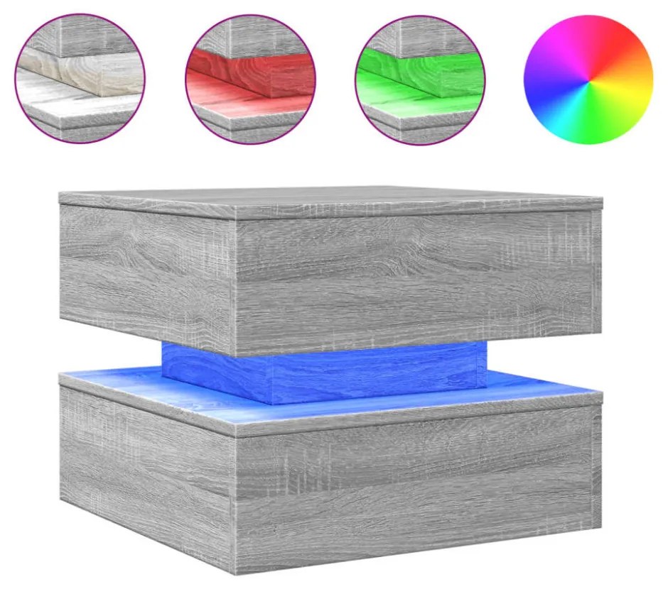 vidaXL szürke sonoma színű dohányzóasztal LED-lámpákkal 50x50x40 cm