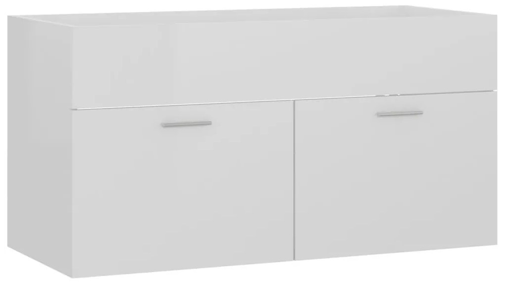 Magasfényű fehér szerelt fa mosdószekrény 90 x 38,5 x 46 cm