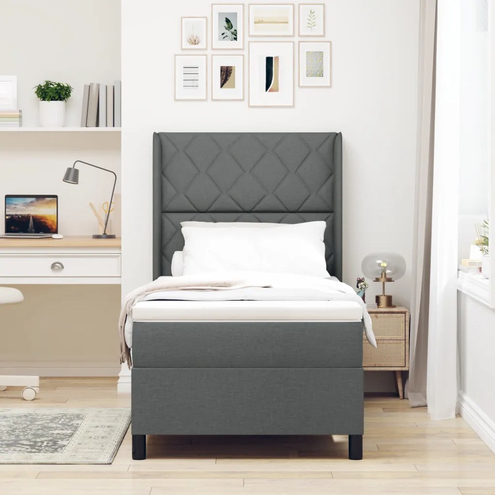 Boxspring Ágy Mattal és LED világítással Sötét Szürke 90x200 cm Szövet