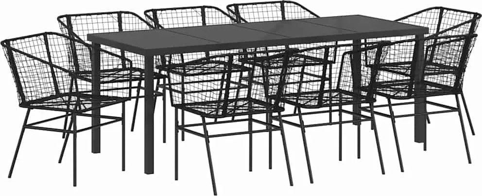 vidaXL Kert étkező szett 9 pcs Fekete polirattan
