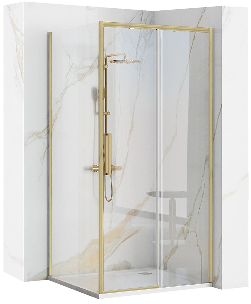 Rea Rapid Slide, zuhanykabin tolóajtóval 140 (ajtó) x 90 (fal), 6mm átlátszó üveg, arany matt profil, KPL-K5656