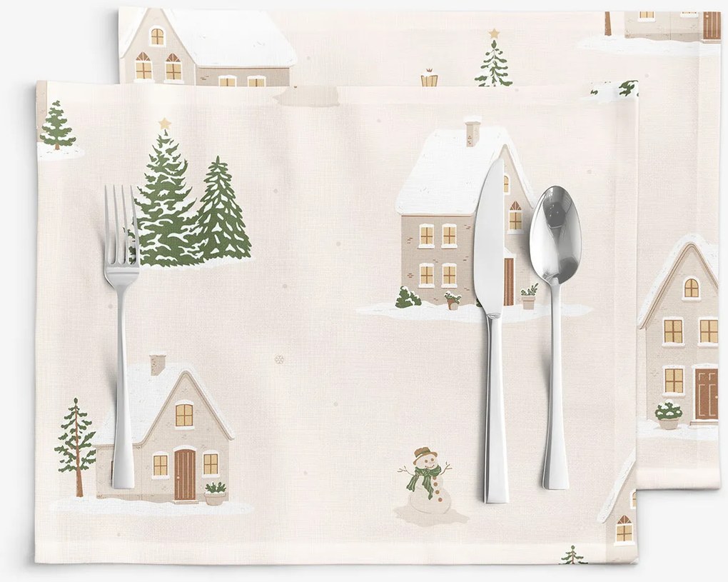 Goldea karácsonyi pamut reggeliző alátét - havas falucska - 2db 30 x 40 cm