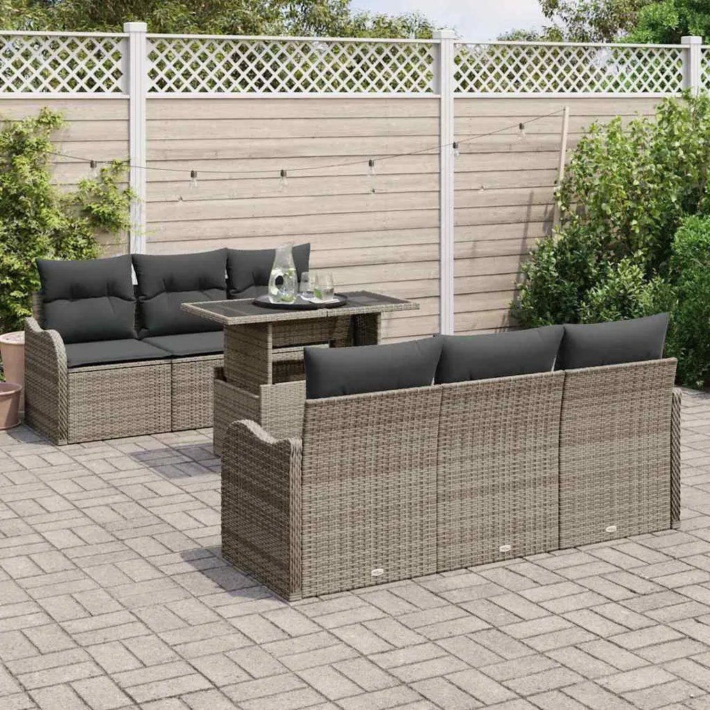 Kerti Kanapé Szett 7 pcs Szürke 100 x 55 x 73 cm Poli rattan