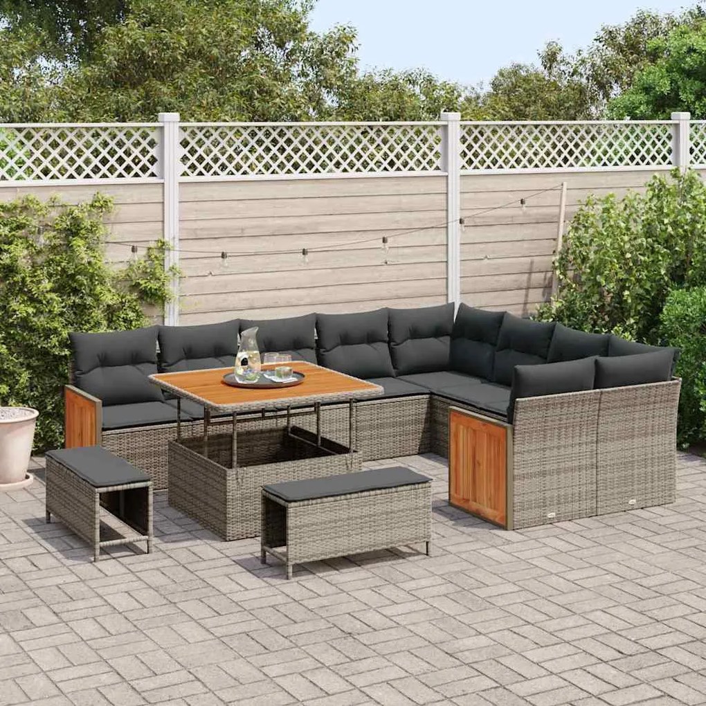 Kerti Kanapé Szett 12 pcs Szürke Sötét szürke 100 x 100 x 71 cm