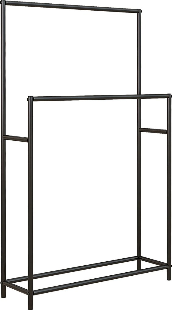 HOMCOM Törölközőtartó, Szabadonálló Törölközőtartó 2 Törölközőrúddal, Fürdőszoba Törölközőtartó, Fém, 66 x 20 x 110 cm, Fekete | Aosom
