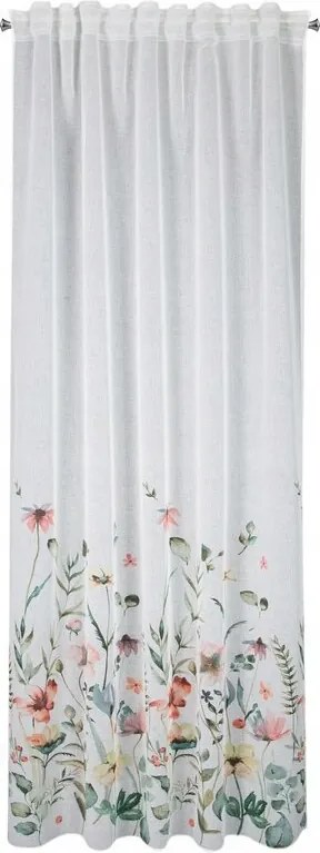 Függöny 140x270 Dolly fehér zöld virágok kész szalag Eurofirany