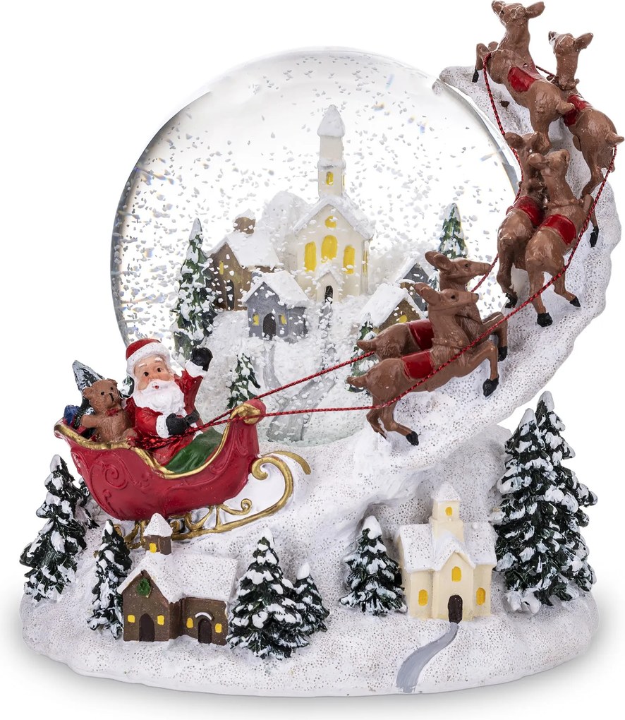 Karácsonyi Zenedoboz Üveggömb Fehér Karácsony Mikulás Rénszarvas