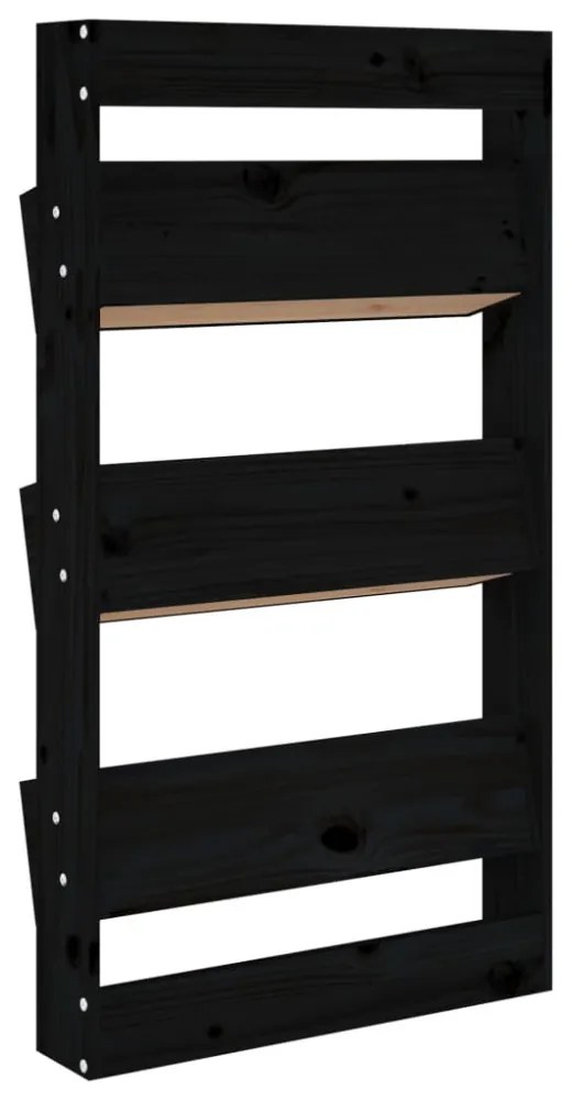 fekete 3 szintes tömör fenyőfa fali virágtartó 60x18,5x110 cm