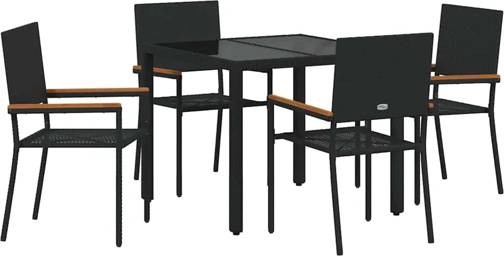 vidaXL Kert étkező szett 5 pcs Fekete polirattan