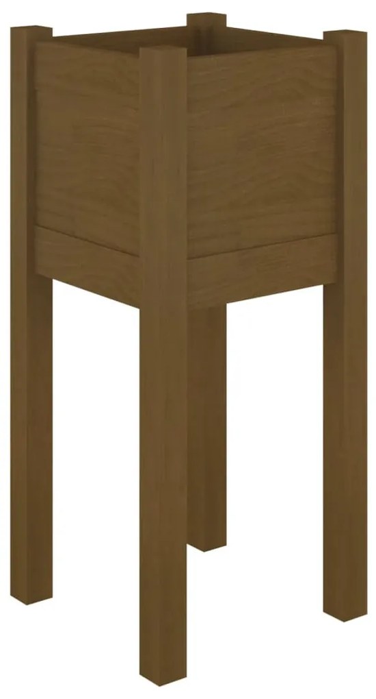 Mézbarna tömör fenyőfa kerti virágtartó 31 x 31 x 70 cm
