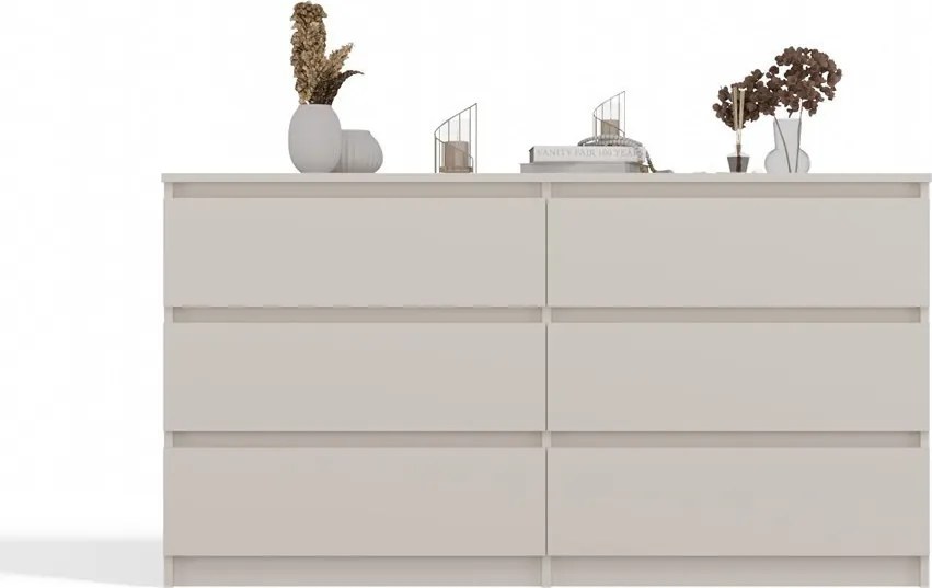 M6 140 fiókos szekrény, 138x75x40 cm, kasmír
