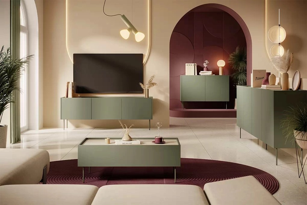 Desin komód 220 cm négyajtós - olíva / nagano tölgy