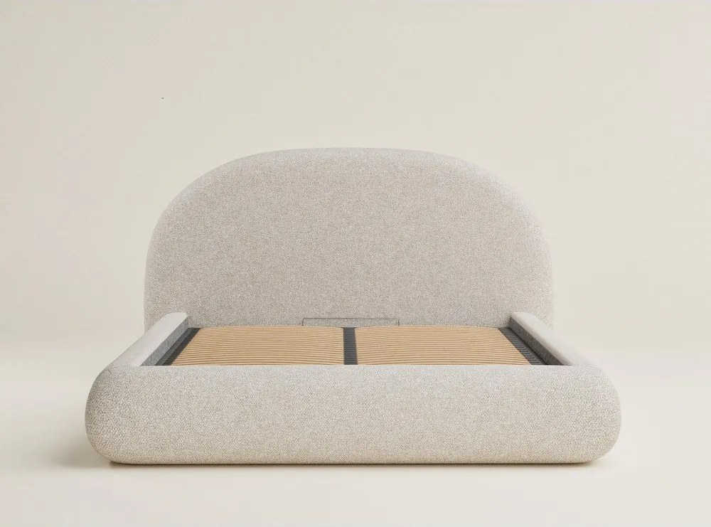 Krémszínű kárpitozott ágyneműtartós franciaágy ágyráccsal 180x200 cm Maumere – Maison de Rêve