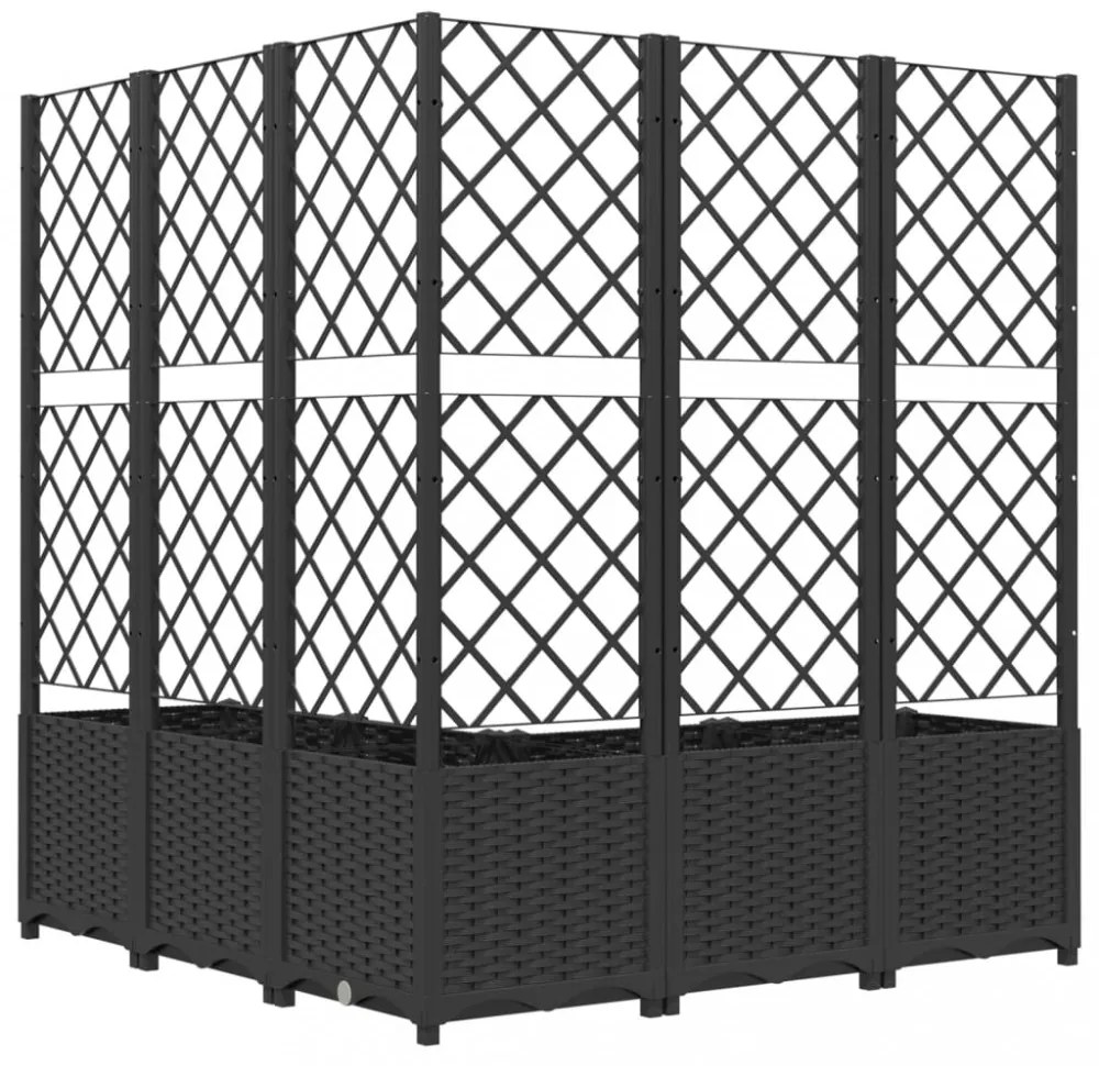 fekete polipropilén rácsos kerti ültetőláda 120 x 120 x 136 cm