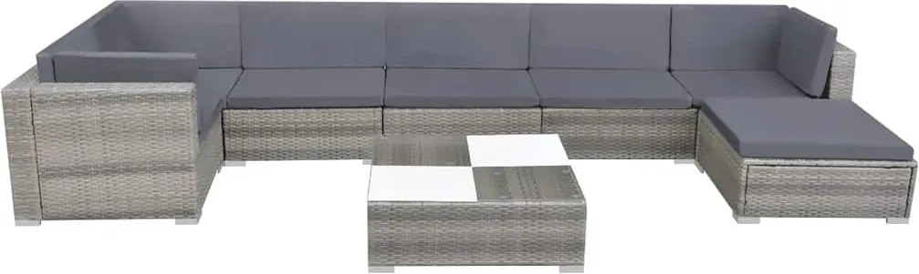 8-részes szürke polyrattan kerti bútorszett párnákkal