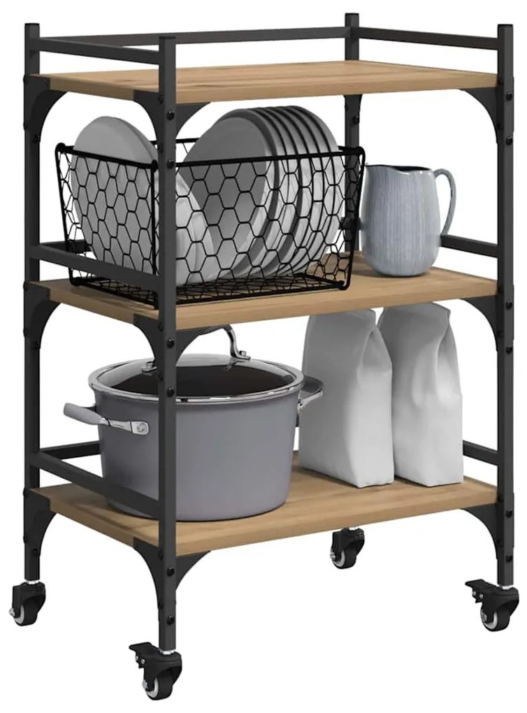 vidaXL Konyhai kocsi Artisan tölgy 50 x 35 x 75.5 cm Faanyag