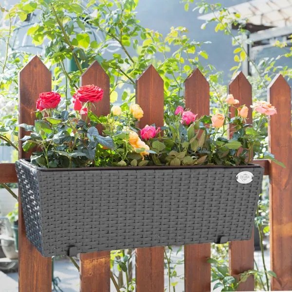 Casaria® polyrattan virágtartó fekete 2 darabos