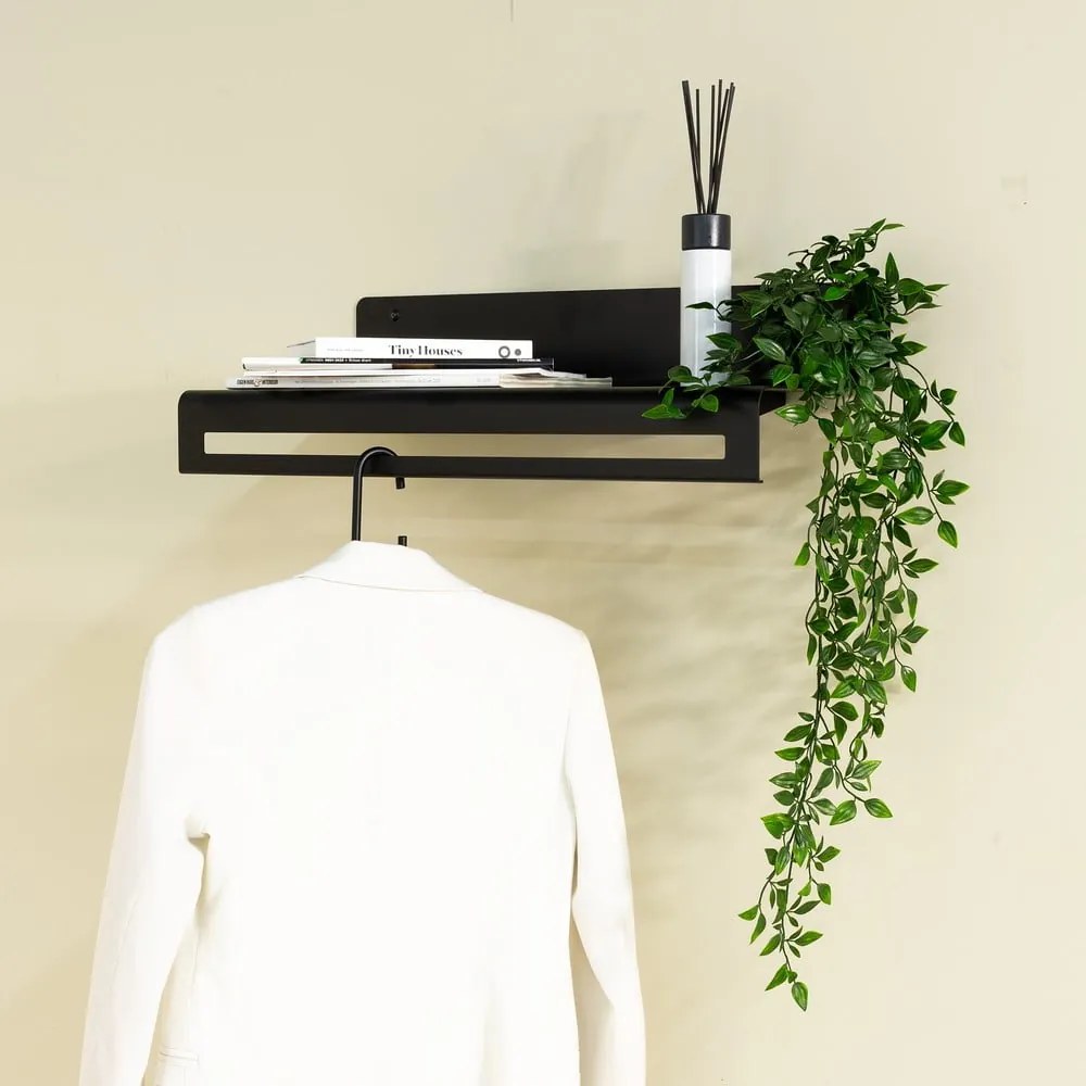 Fekete fém fali fogas polccal 60 cm Sway – Spinder Design