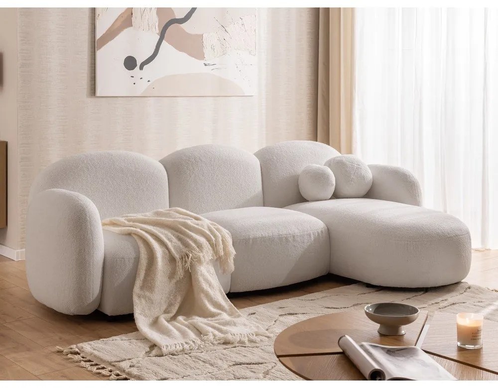 Krémszínű buklé sarokkanapé (jobb oldali-heverő résszel) Orbit – Ropez