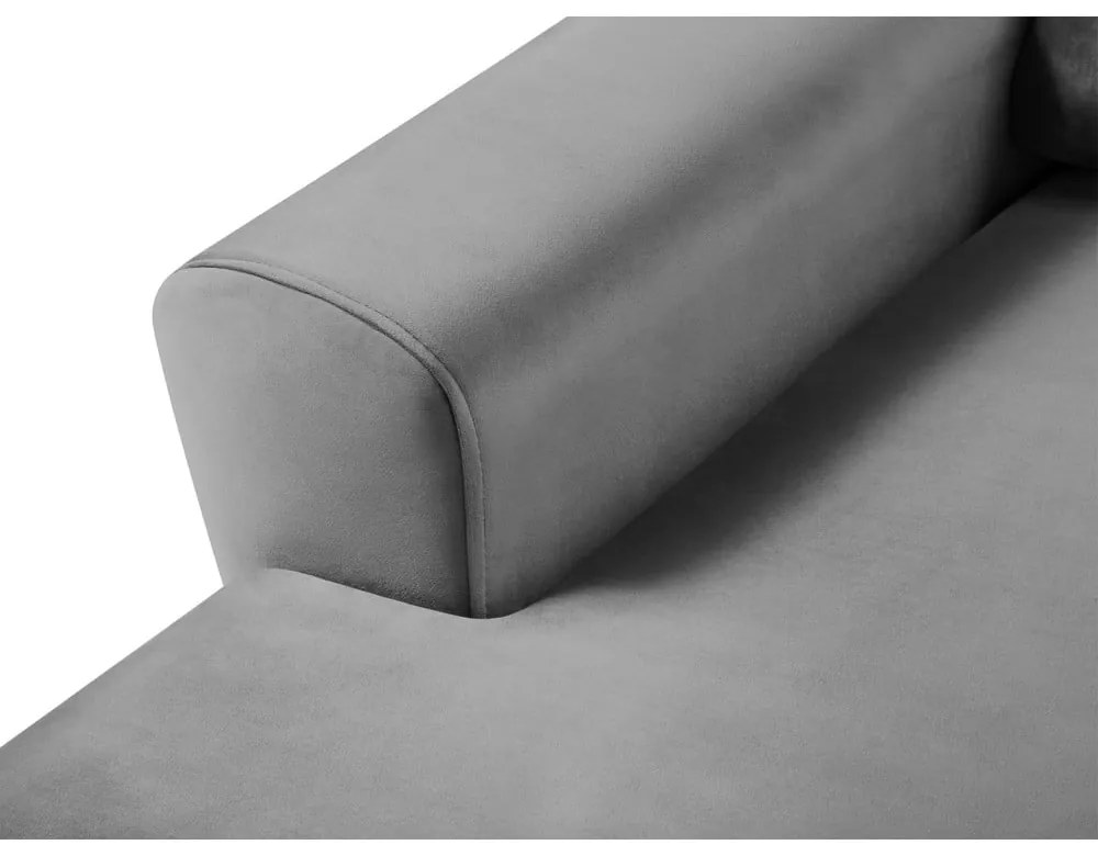 Világosszürke bársony kinyitható tárolóhelyes sarokkanapé (bal oldali-heverő résszel) Kyoto – Cosmopolitan Design