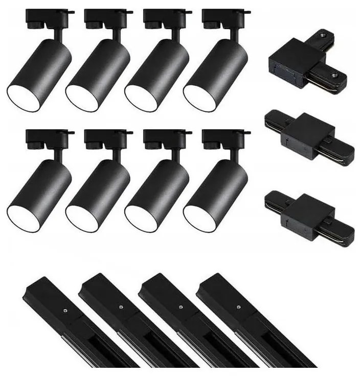 MAXLED Spotlámpa sínrendszerrel 8xGU10/25W/230V 4 m fekete MX0228