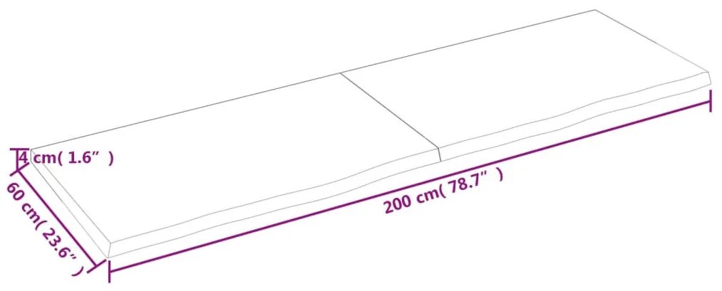 kezeletlen tömör tölgyfa fali polc 200x60x(2-4) cm