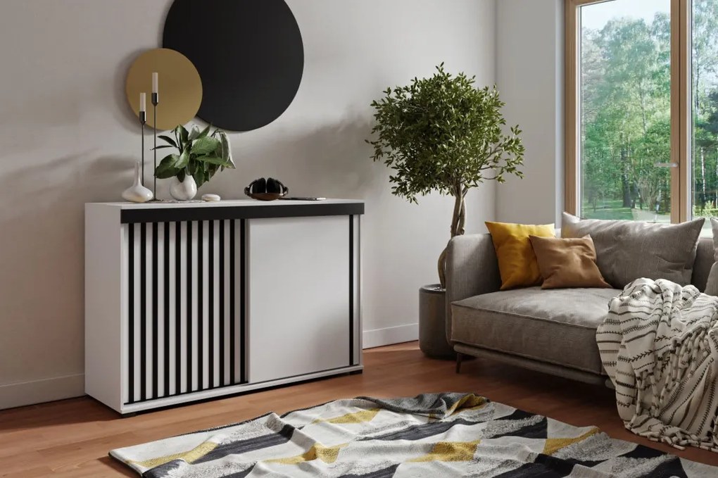 Malani 120 Tolóajtós Komód 120cm, Fehér