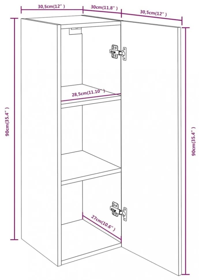 2 db füstös tölgy színű szerelt fa TV-szekrény 30,5x30x90 cm