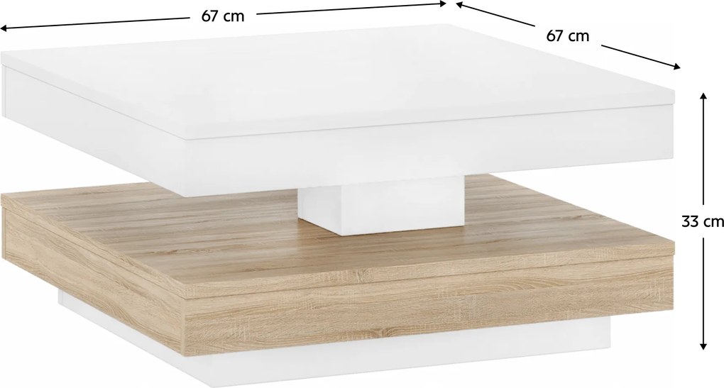 Dohányzóasztal, fehér/ sonoma tölgy, MANDY