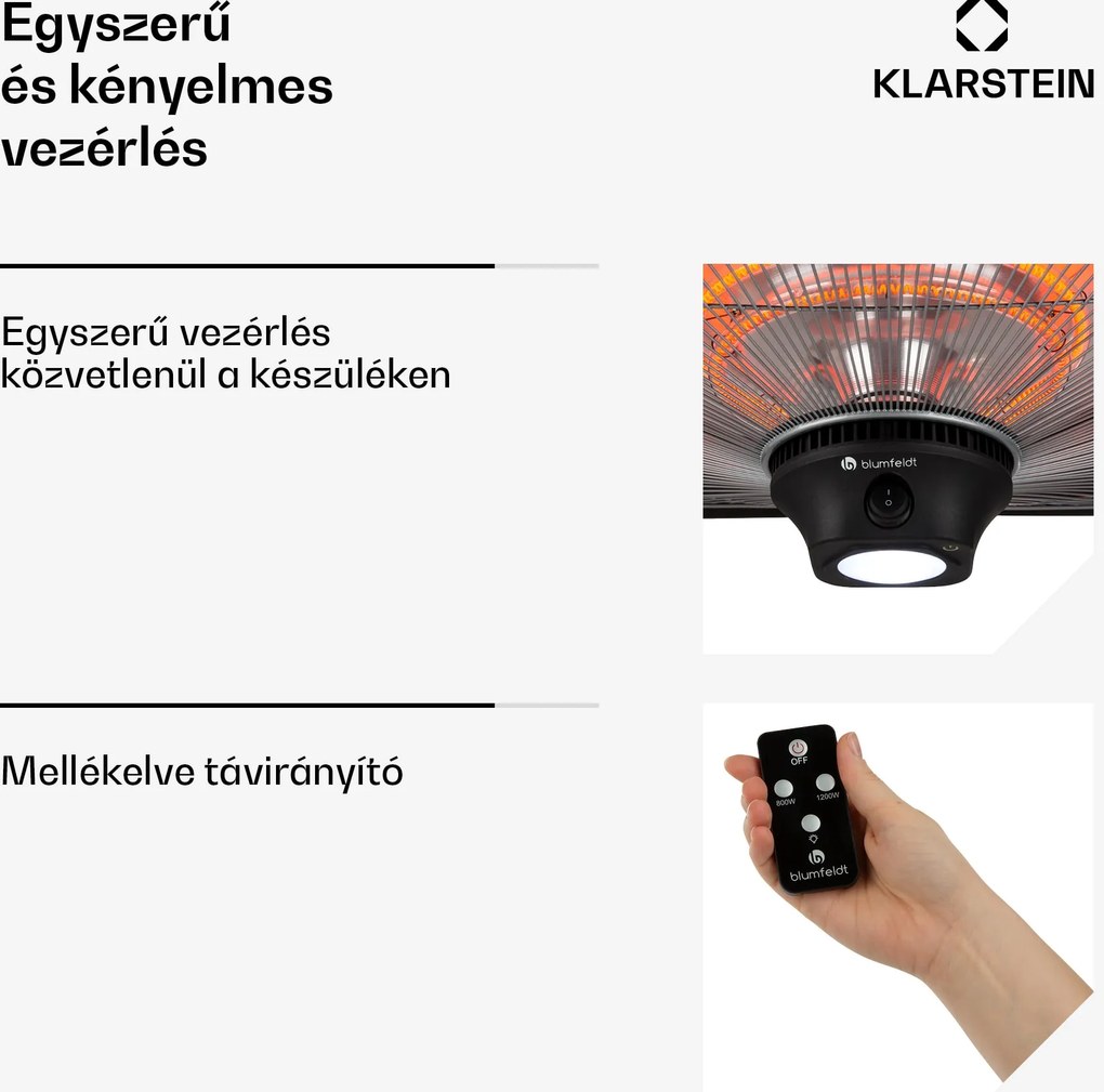 Blumfeldt Heat Square, infravörös hősugárzó, 1000 / 2000 W, szén fűtőtest, IP24, LED