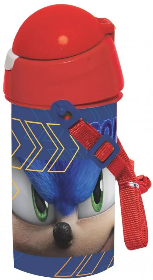 Sonic a sündisznó Speed műanyag szívószálas kulacs akasztóval 500 ml