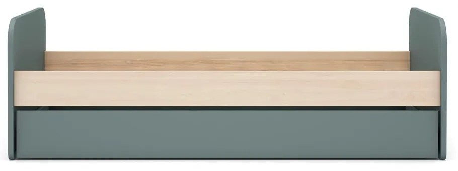 Natúr színű-szürkészöld ágyneműtartós gyerekágy kihúzható pótággyal ágyráccsal 90x200 cm borovi fenyő dekorral Esteban – Marckeric