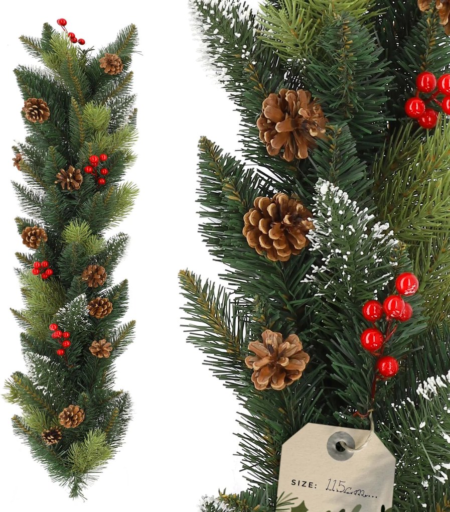 Karácsonyi Karácsonyfa Füzér Mesterséges Sűrű Toboz Lánc Prémium 115 cm