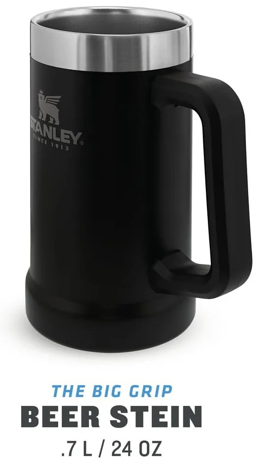 Fekete rozsdamentes acél termobögre 700 ml The Big Grip Beer Stein Black – Stanley