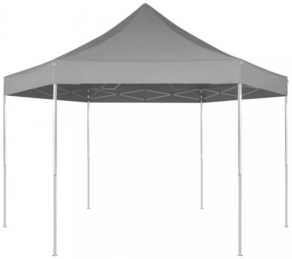 Hatszög alapú összecsukható pop up party sátor szürke 3,6 x 3,1 m