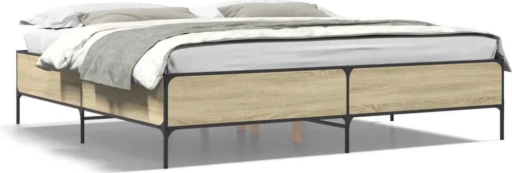 vidaXL sonoma tölgyszínű szerelt fa és fém ágykeret 180 x 200 cm