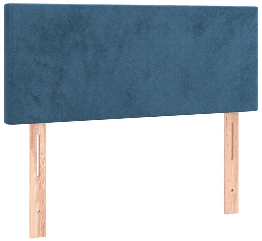 sötétkék bársony rugós és LED-es ágy matraccal 90x200 cm