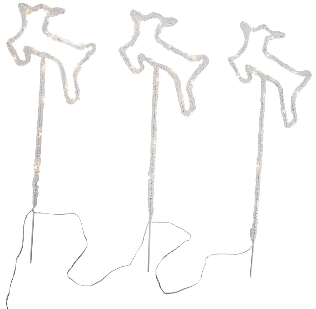 3 darabos karácsonyi reflektor szett fehér szarvas LED-del és időzítővel IP44 - Shika