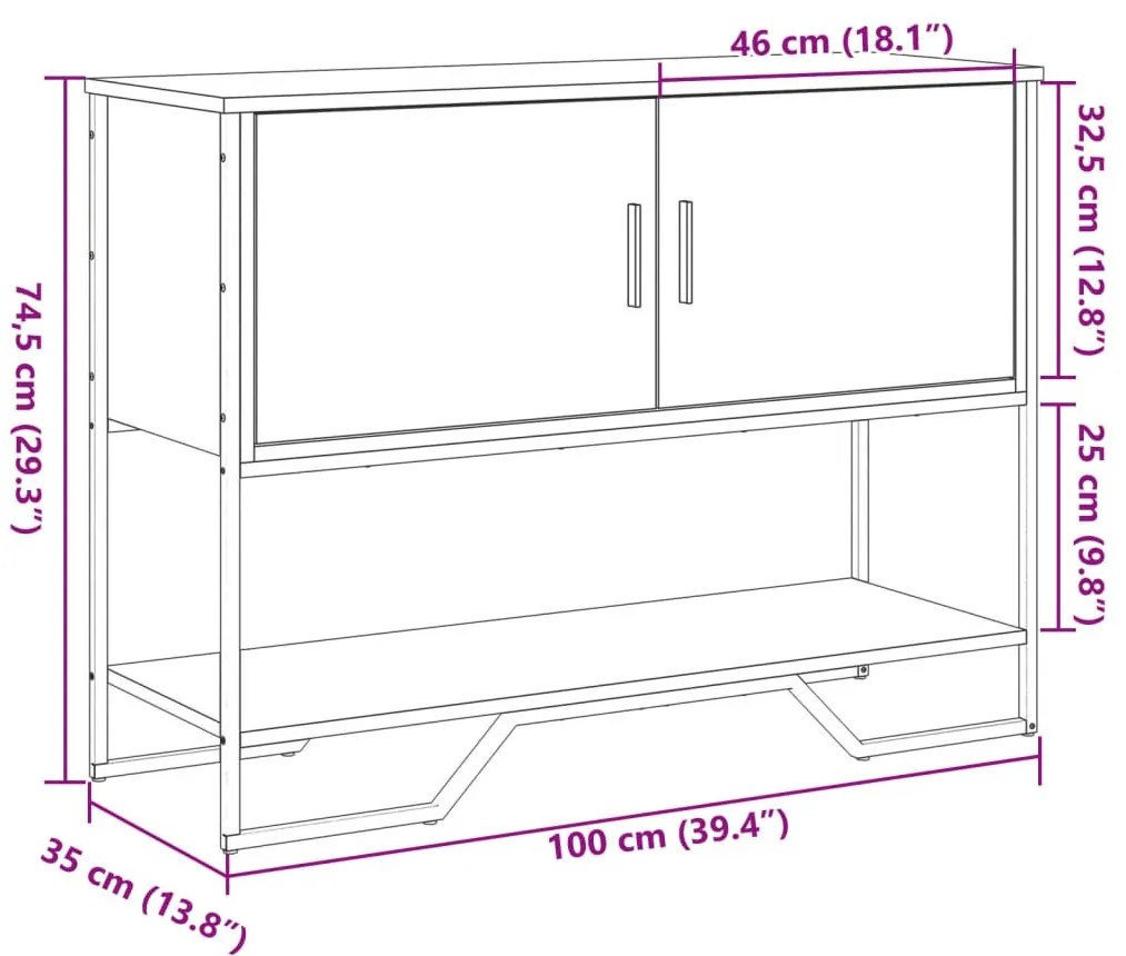 szürke sonoma szerelt fa dohányzóasztal 100x35x74,5 cm