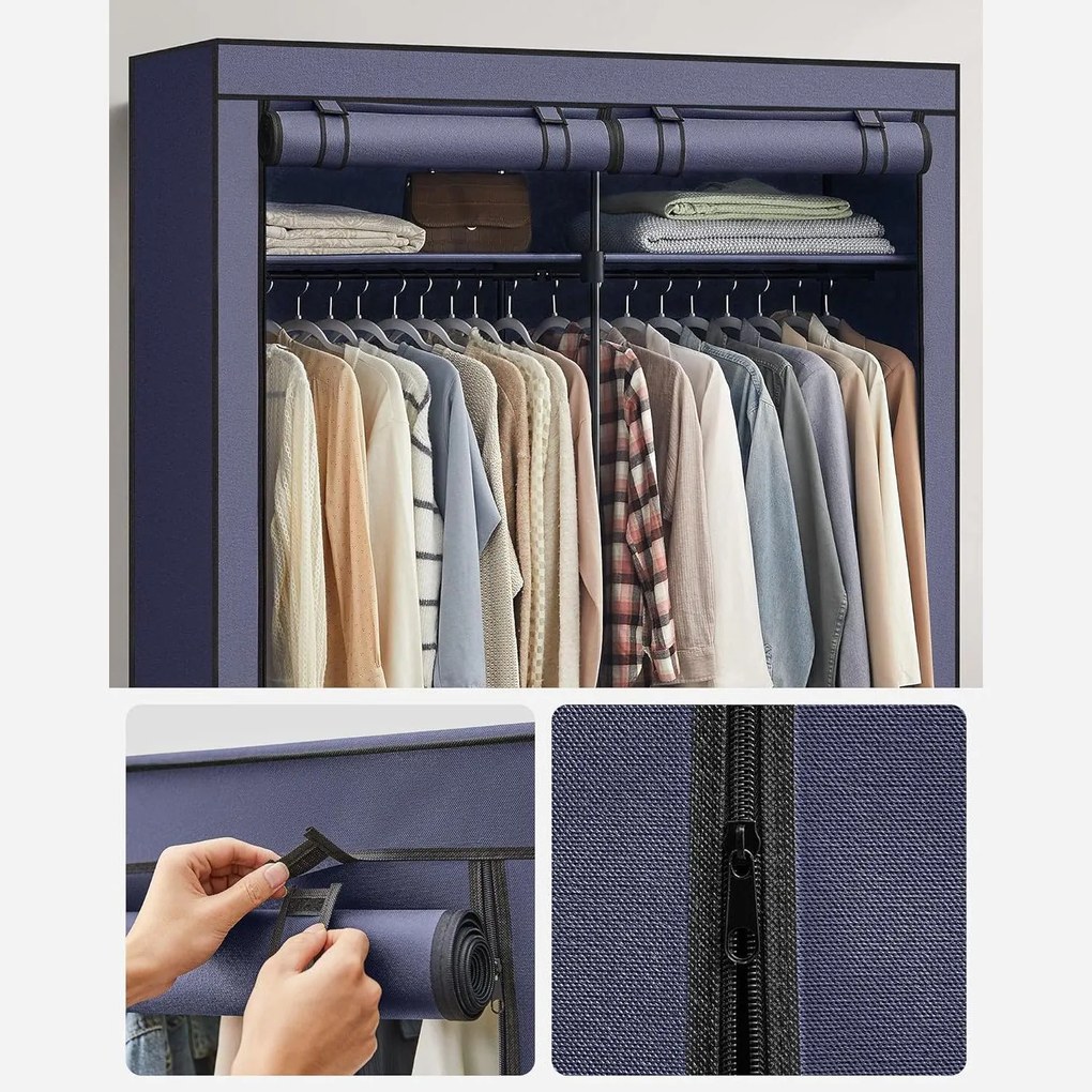 Szövet szekrény, ruhatartó elválasztóval, kék