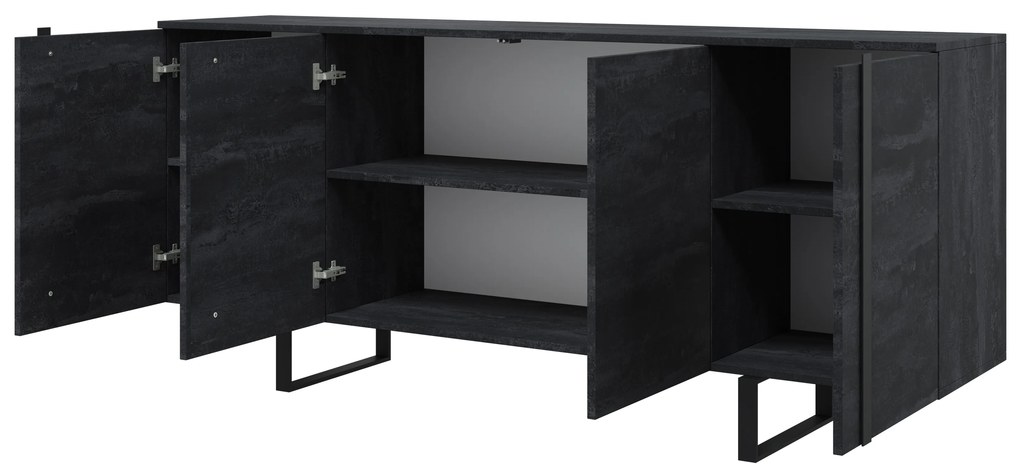 Verica komód 200 cm - szénfekete / fekete lábak